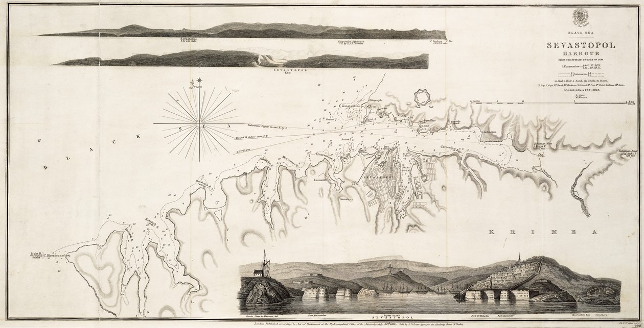 Zwarte Zee Sevastopol Haven uit de Russische Survey van 1836 door British School