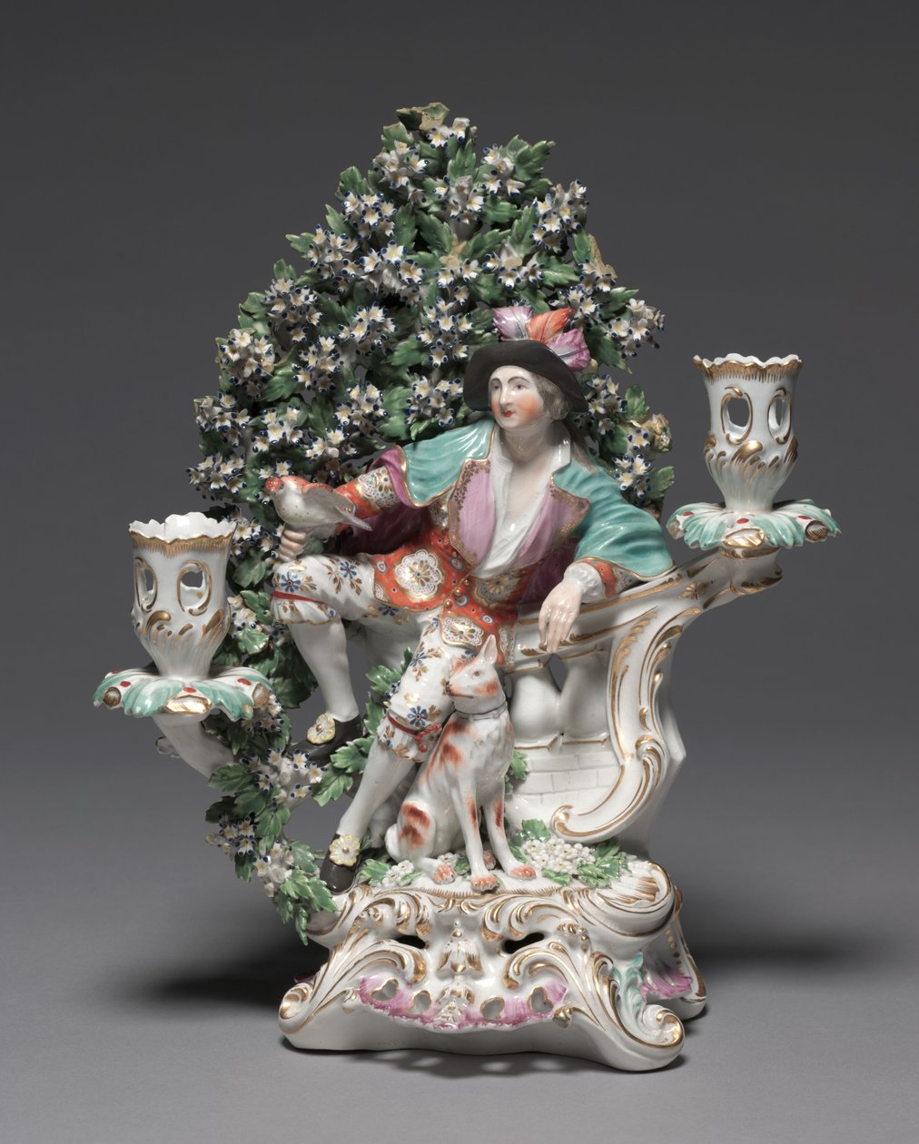 Kandelaar met Herder en Hond, fabrikant Derby Porcelain Factory (Chelsea-Derby Periode), c.1775 door British School