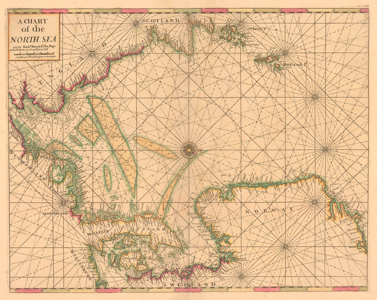 Kaart van de Noordzee: Noorwegen tot de Straat van Dover, c.1700 door British School