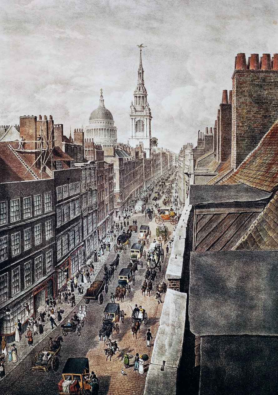 Cheapside Street in Londen, gravure, Engeland, Verenigd Koninkrijk door British School