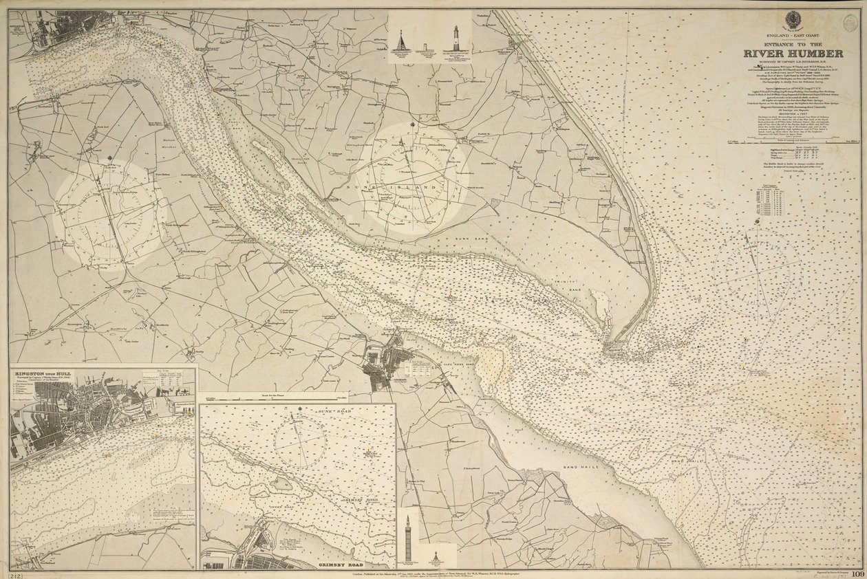 Engeland, Oostkust, ingang van de rivier de Humber onderzocht door kapitein G.E. Richards HM onderzoeksschip 
