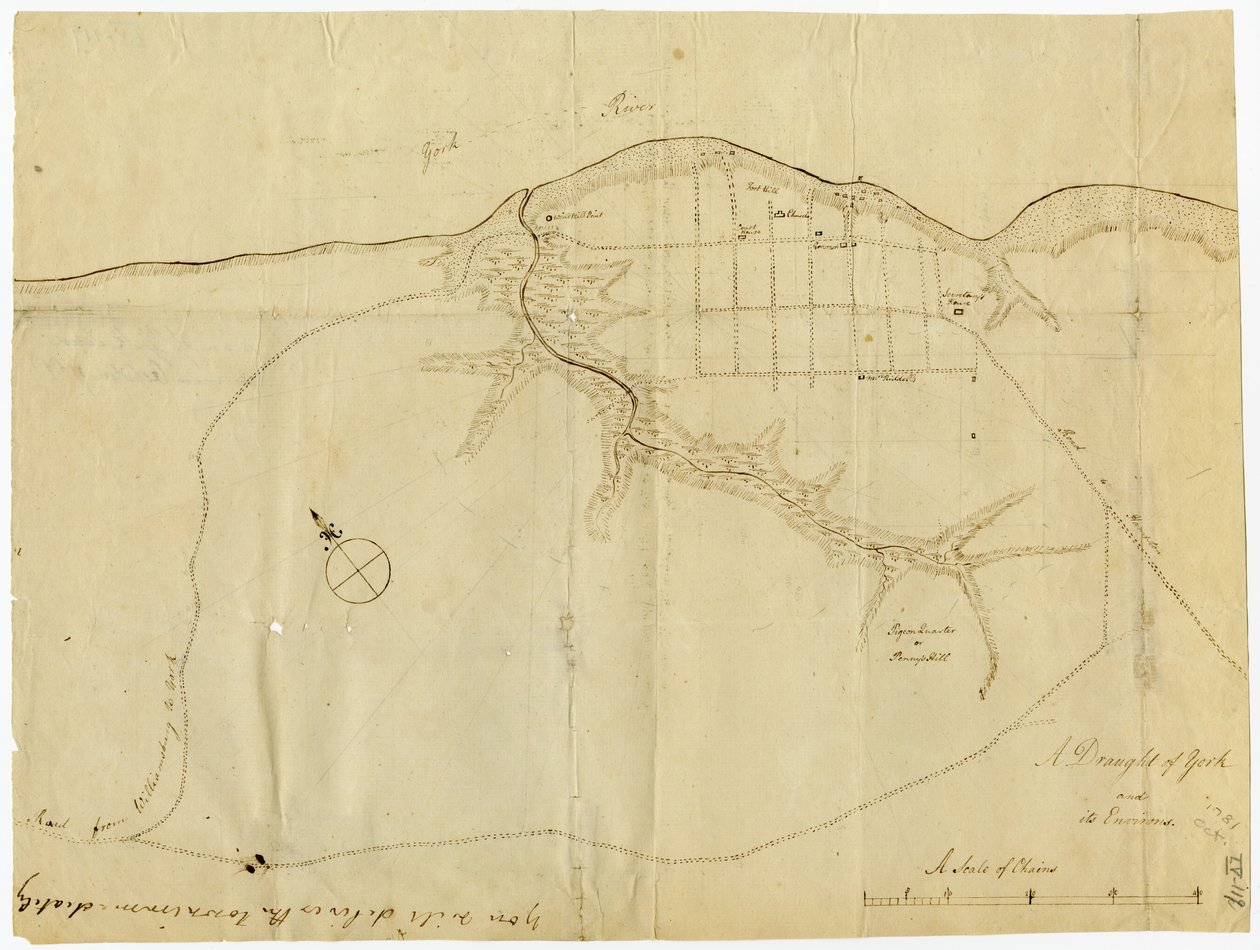 Kaart van Yorktown, Virginia, oktober 1781 door British School