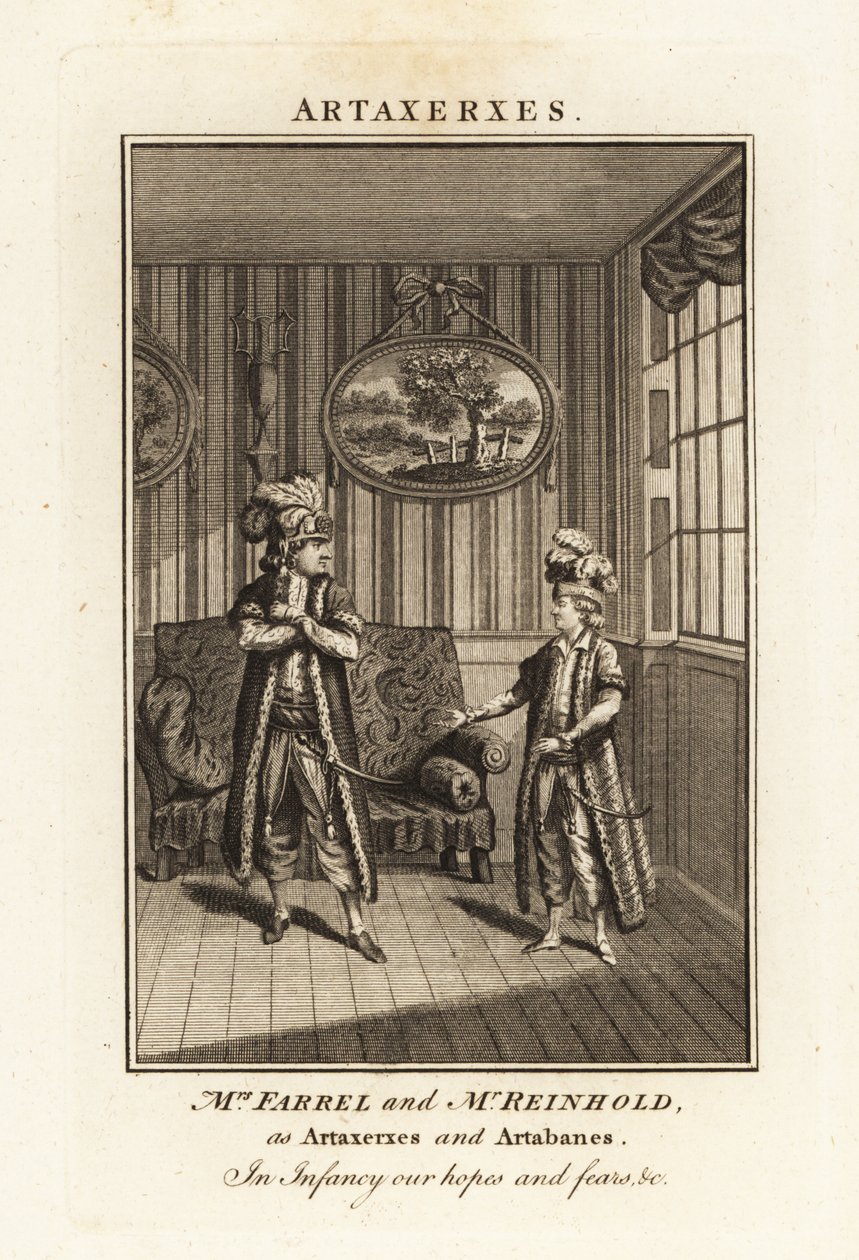 Mevrouw Margaret Farrel en de heer Charles Frederick Reinhold in Perzische kostuums als Artaxerxes en Artabanes in Thomas Arne