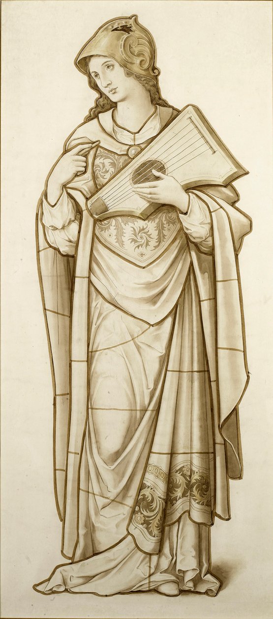 Muse van Lyrische Poëzie - Cartoon voor Glas-in-lood, c.1890 door British School