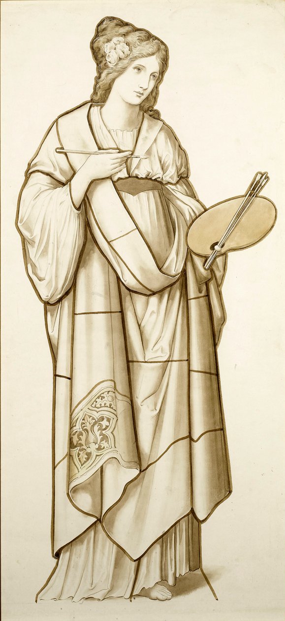 Muzen van de Schilderkunst - Carton voor Glas-in-lood, ca. 1890 door British School