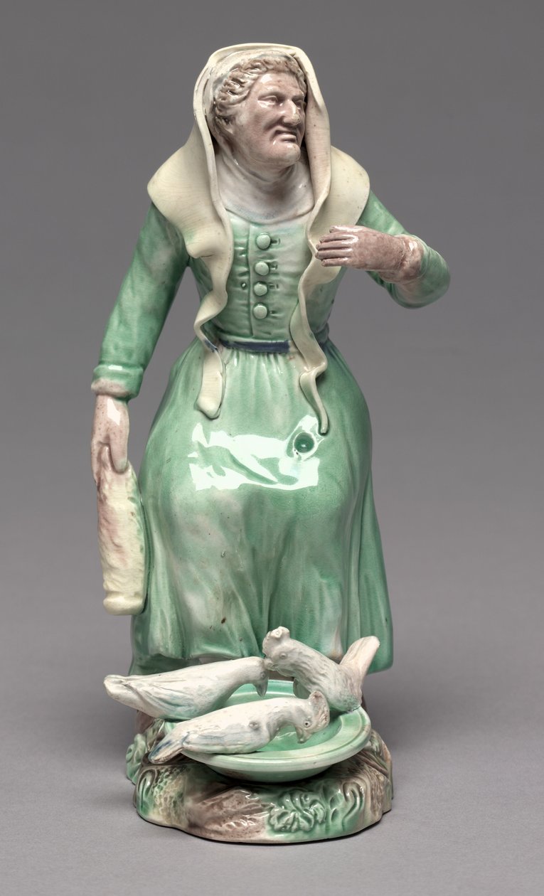 Oude Vrouw die Kippen Voert, Staffordshire Factory, c.1770 door British School