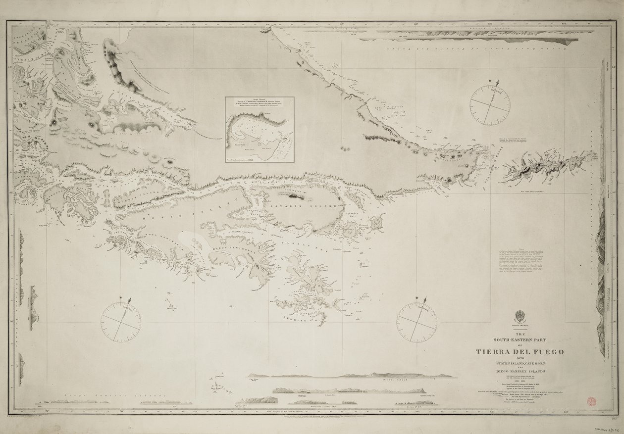 Het zuidoostelijke deel van Tierra del Fuego met Staten Island, Kaap Hoorn en Diego Ramirez Island door British School