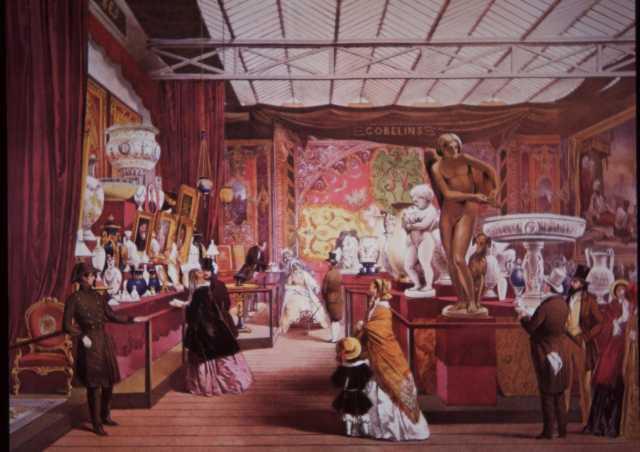 Bezoekers stromen naar de Grote Tentoonstelling in 1851 om kunst- en wetenschapstentoonstellingen te bekijken door British School