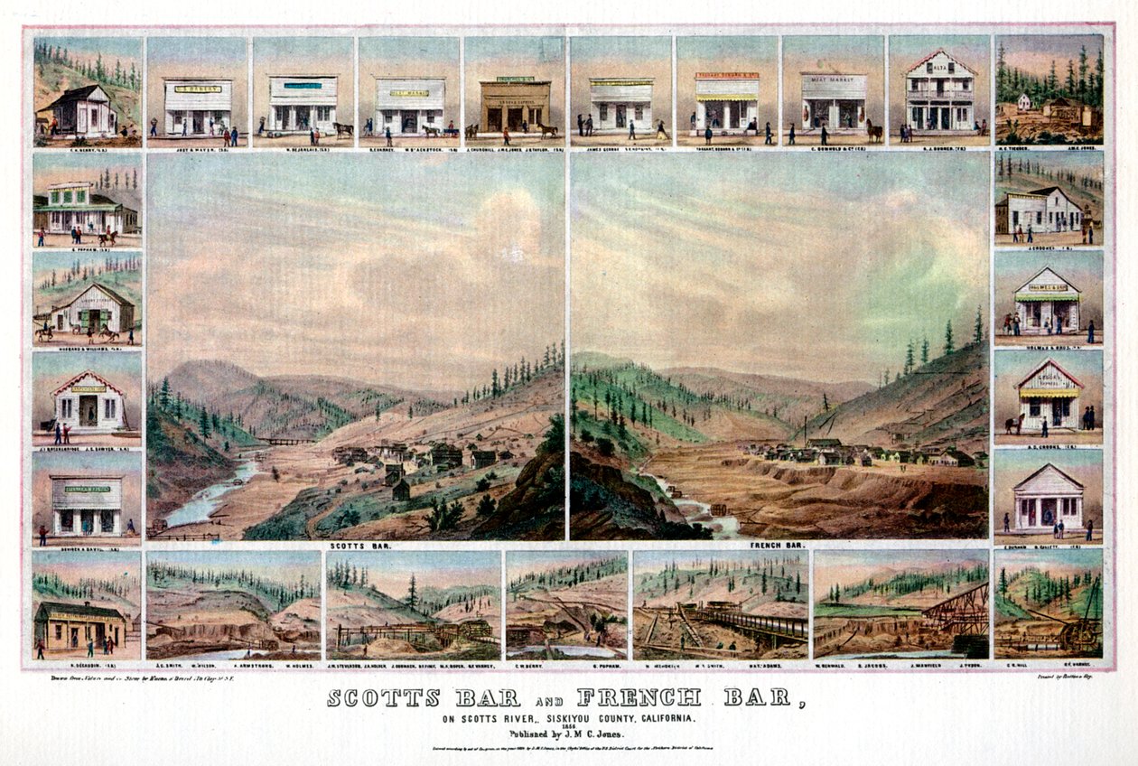 Scotts Bar en Franse Bar, aan de Scotts River, Siskiyou County, Californië, 1856 1937 door Britton and Rey
