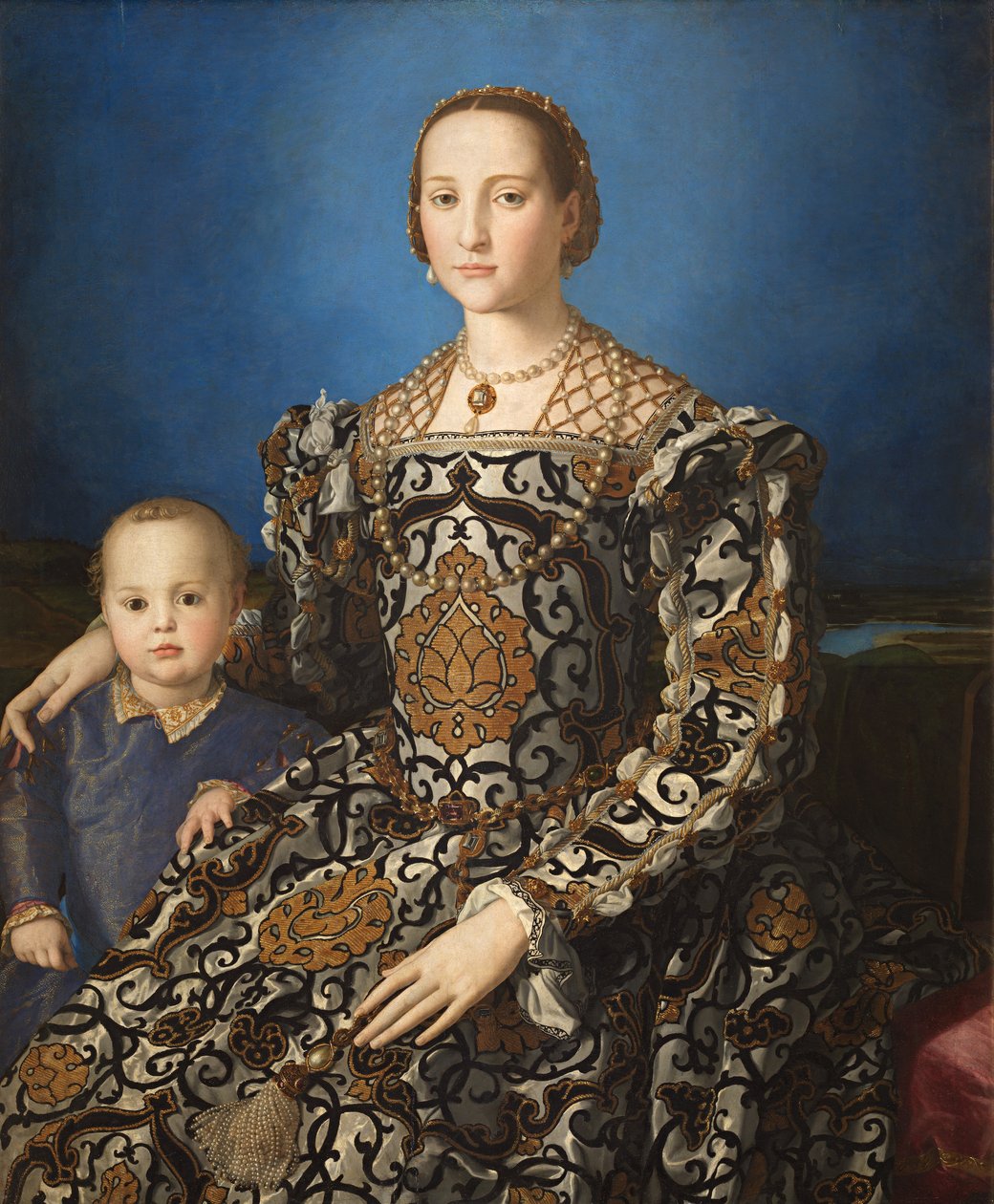Italiaans: Ritratto di Eleonora di Toledo col figlio Giovanni Portret van Eleonora van Toledo en haar zoon Giovanni de