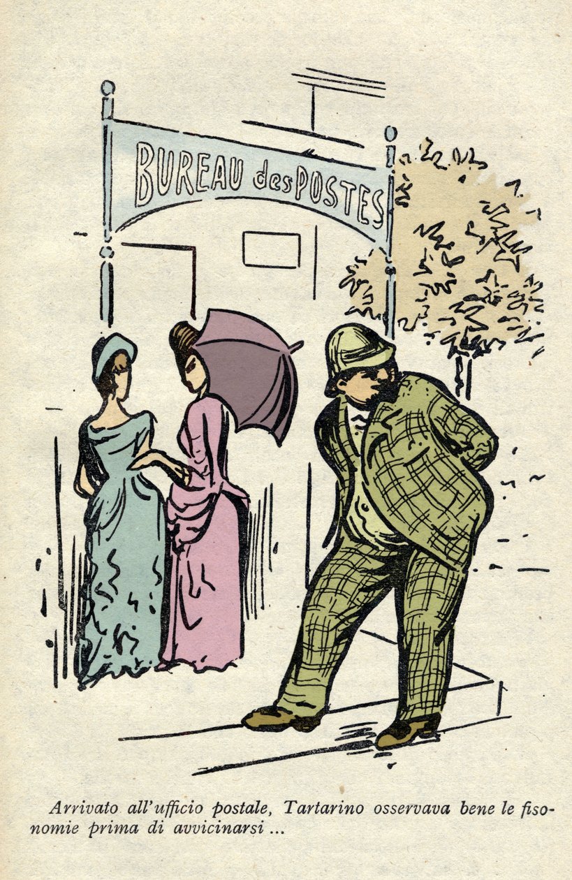 Tartarin bestudeert de fysionomieën bij het postkantoor door Bruni Bruni