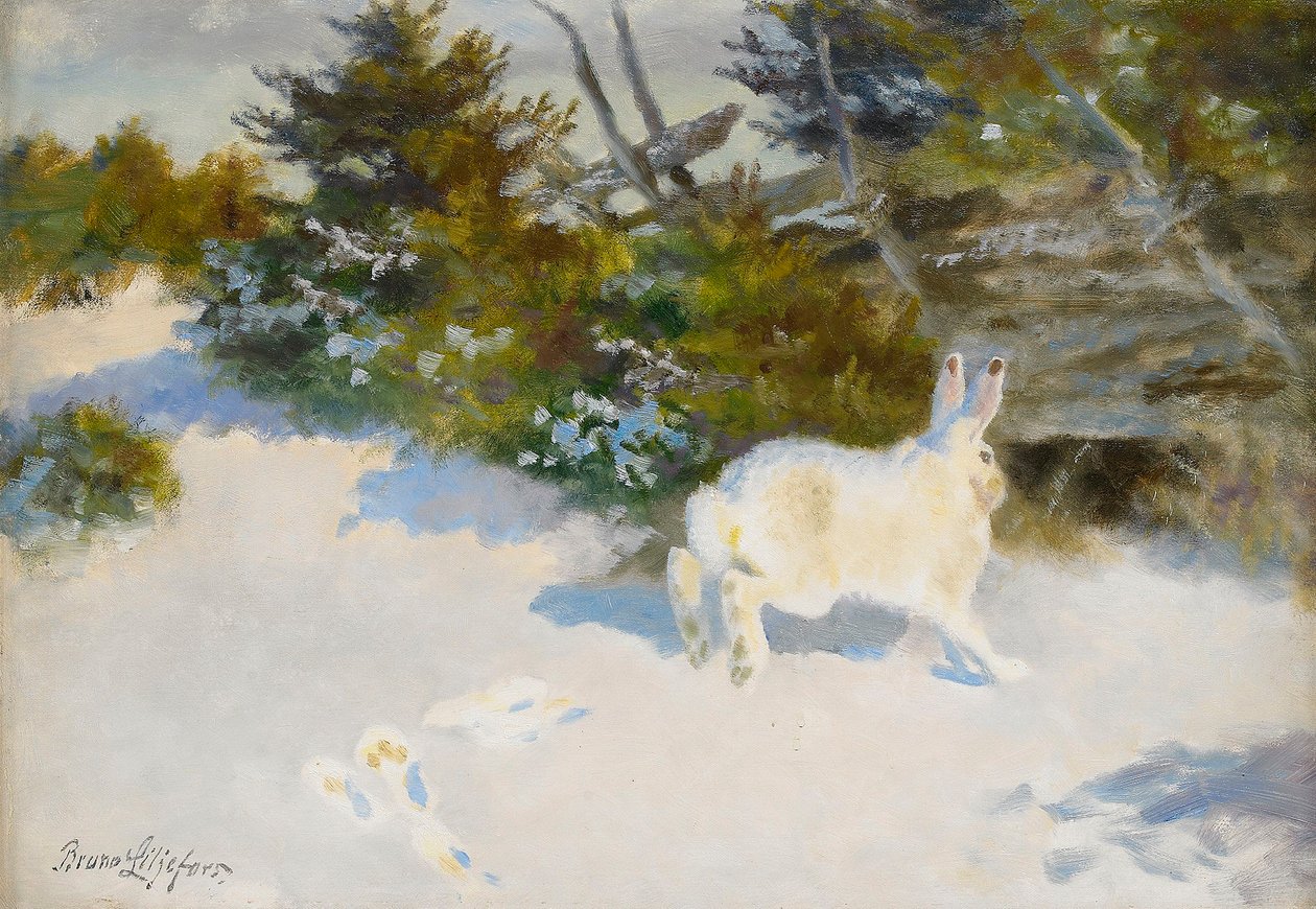 Haas in winterlandschap door Bruno Andreas Liljefors