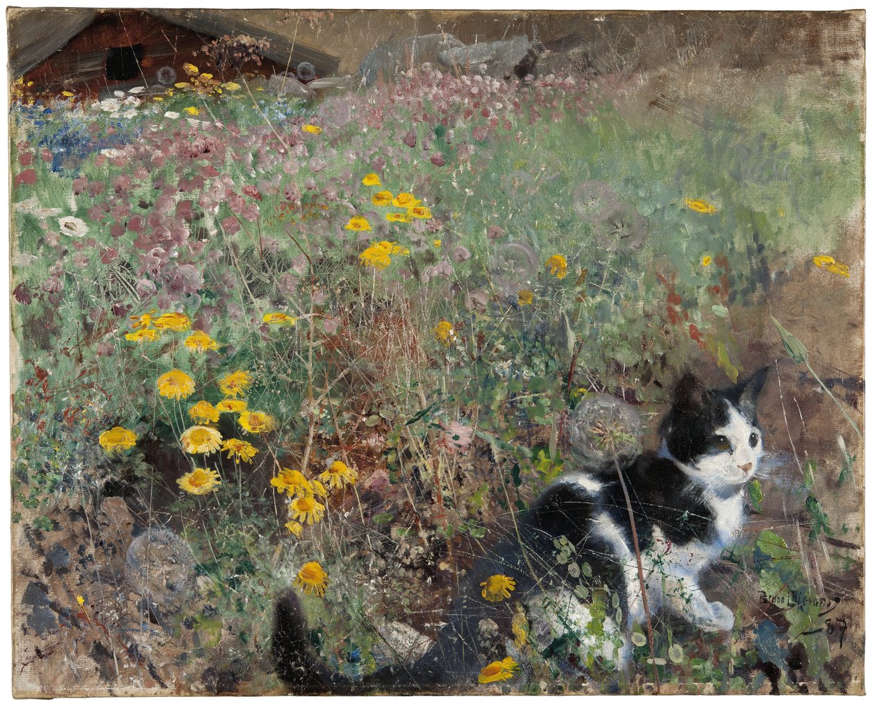Kat op een Bloemenweide door Bruno Andreas Liljefors