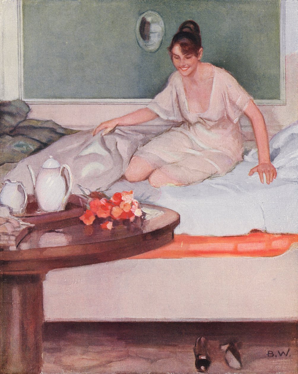 Een ochtendcadeau (kleurenlitho) door Brynolf Wennerberg
