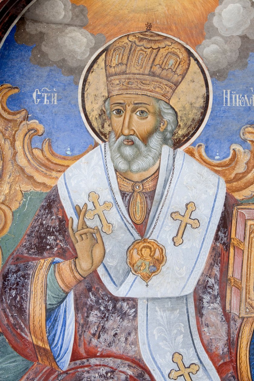 Bulgarije, Rila Klooster, fresco in kerk van Geboorte van de Maagd door Bulgarian School