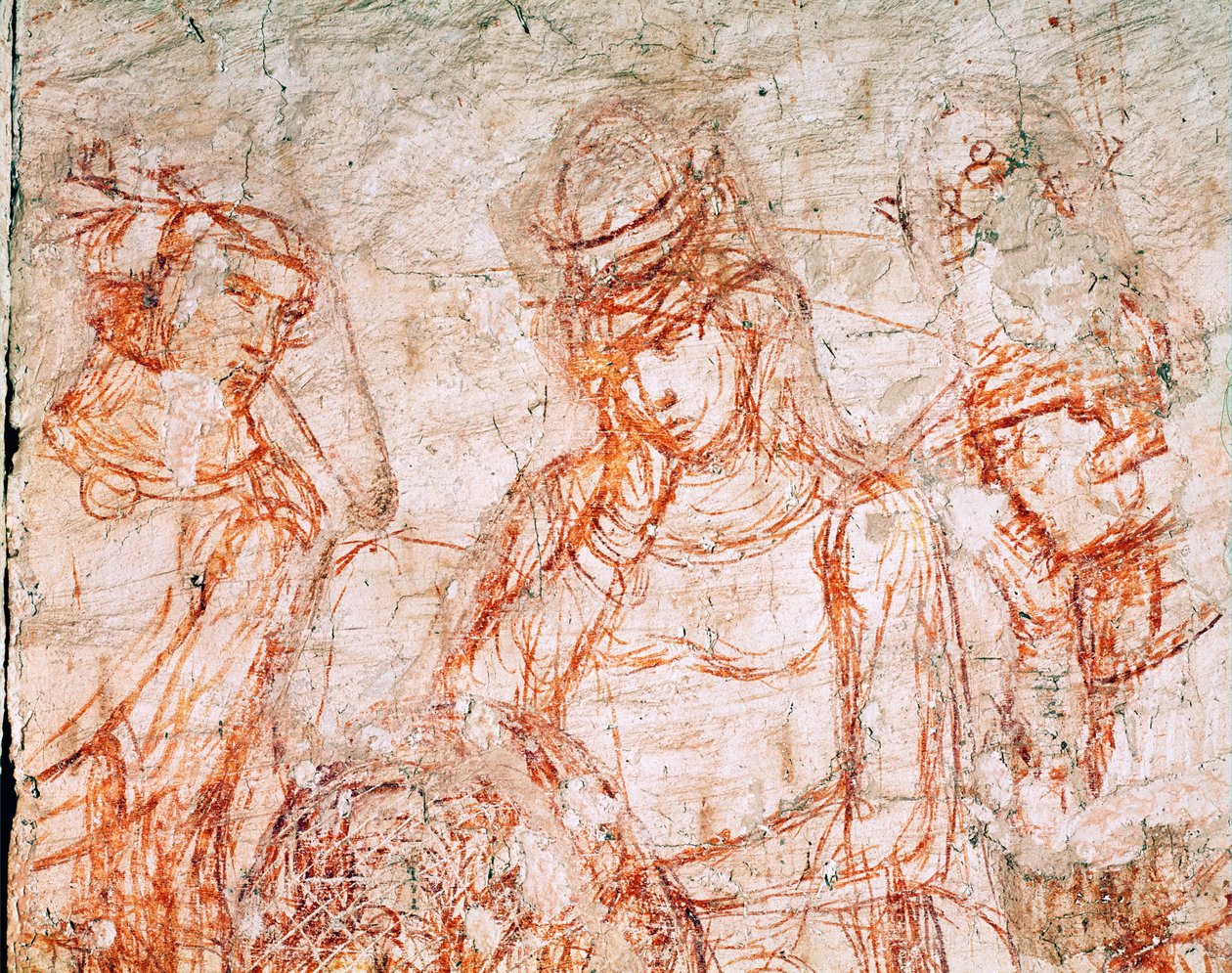 Sinopia van een groep jagers, Trionfo della Morte, fresco ... (fresco) door Buonamico Buffalmacco