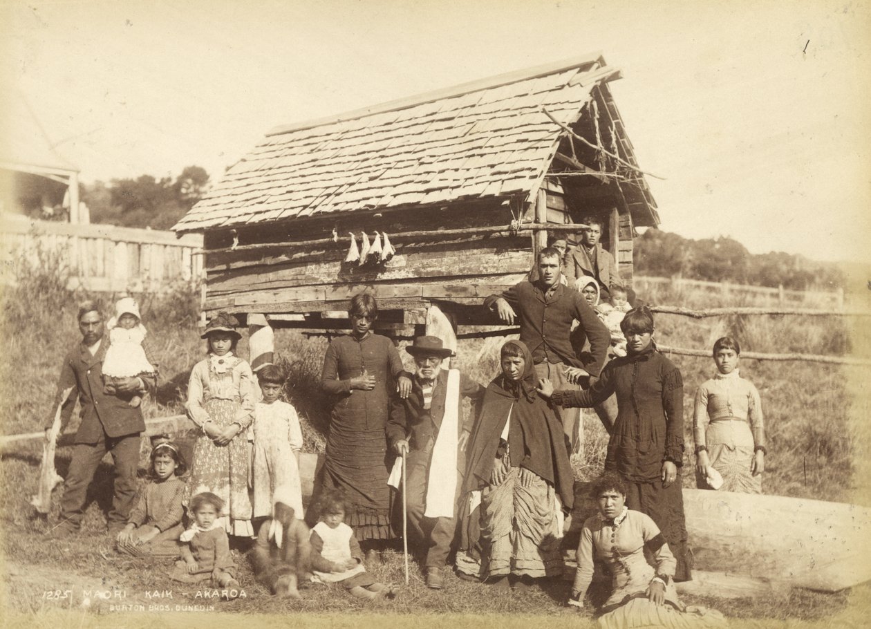 Maori Kaik - Akoroa, ca. 1884 door Burton Brothers Studio