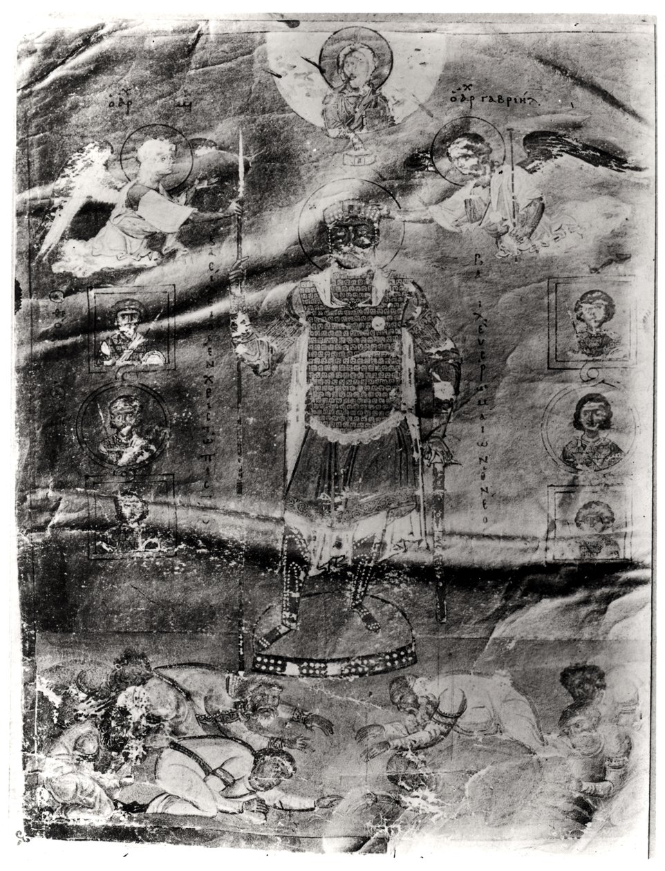 Keizer Basil II (976-1025) ontvangt van twee aartsengelen een kroon en een lans gegeven door Christus, c.1004 door Byzantine