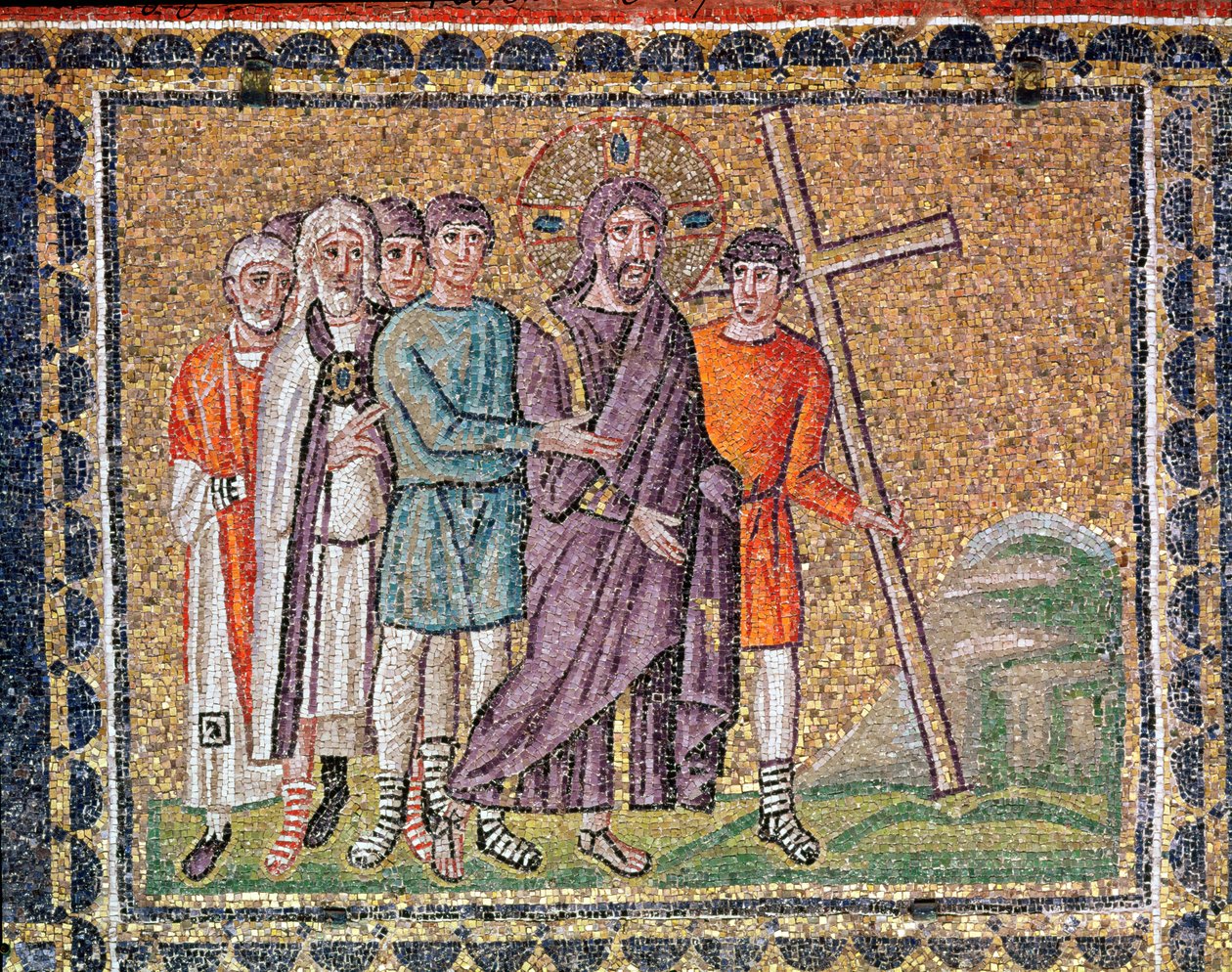 De weg naar Calvarie, scènes uit het leven van Christus (mozaïek) door Byzantine School