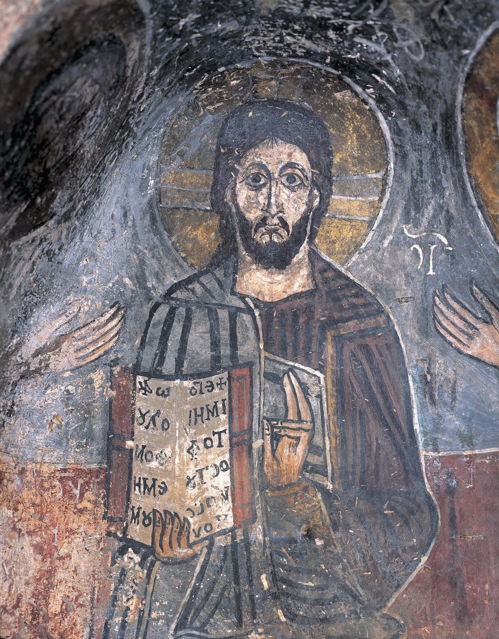 Close-up van een fresco van een pantocrator, Christus Pantocrator, Zoupena, Sparta, Peloponnesos, Griekenland door Byzantine