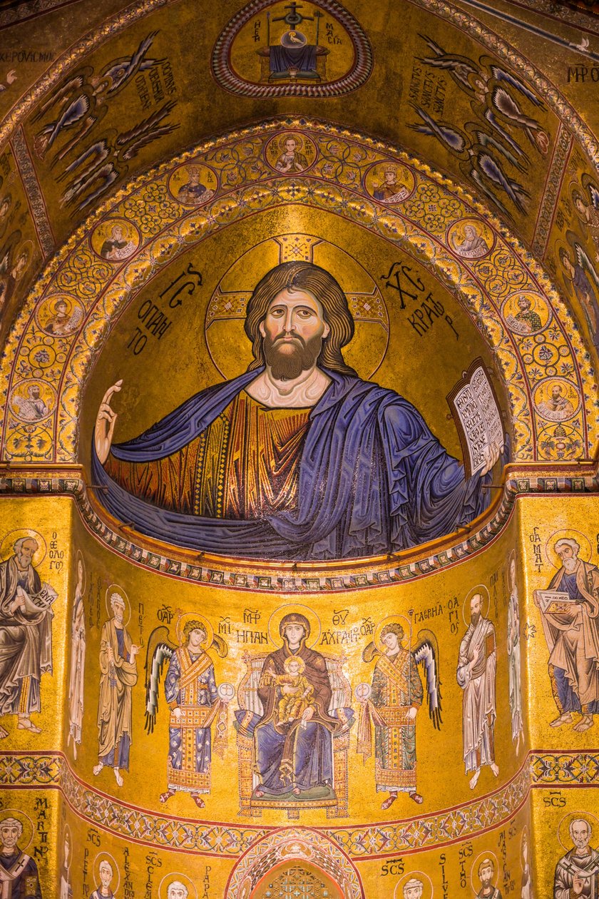 Beeld van Jezus, Santa Maria Nuova Kathedraal, Monreale, Sicilië, Italië, Europa door Byzantine
