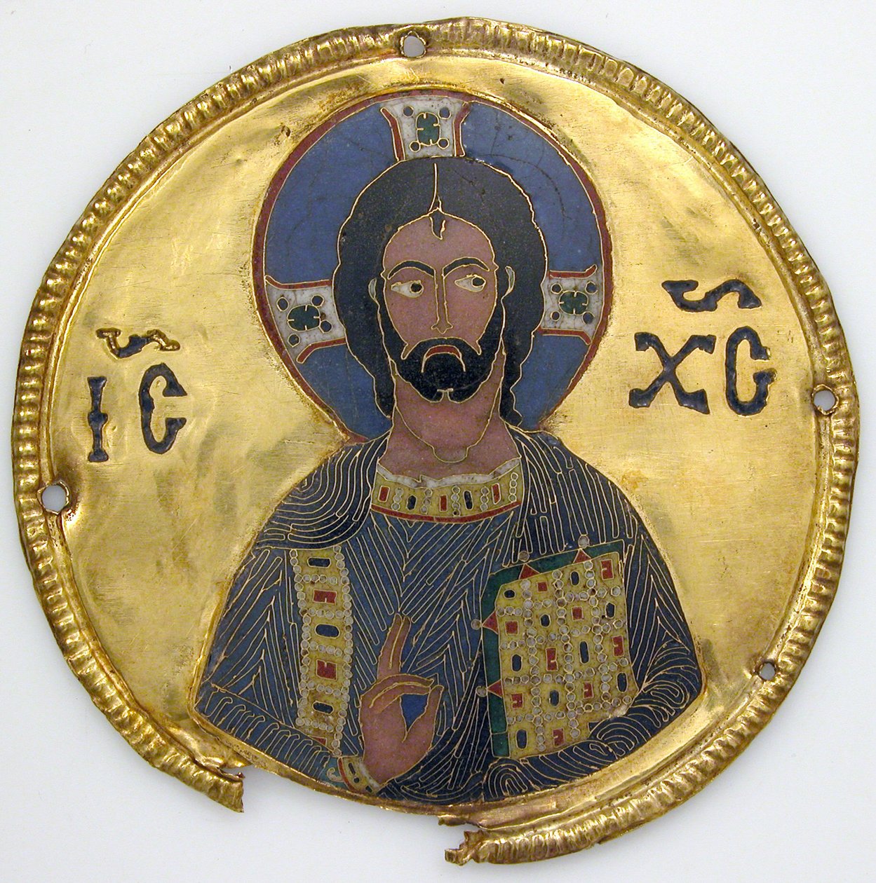 Medaillon met Christus van een iconenlijst, c.1100 (goud, zilver en cloisonné-email) door Byzantine