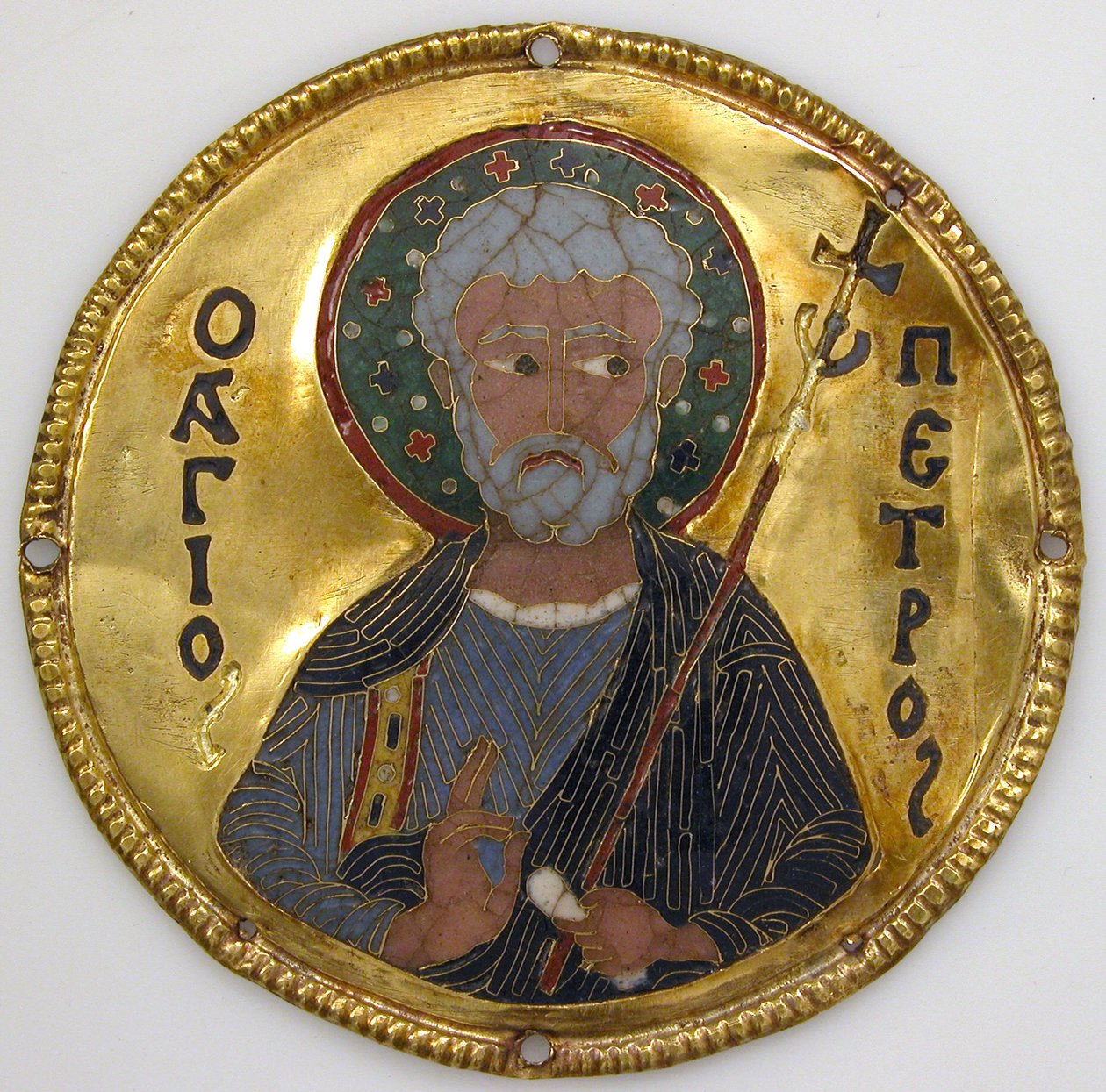 Medaillon met Sint-Petrus van een iconenlijst, c.1100 (goud, zilver en cloisonné-email) door Byzantine