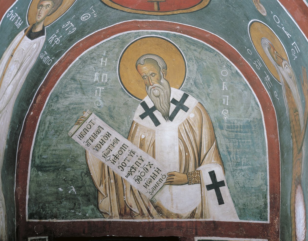 Schilderijen van een heilige met een brief, St. Ignatius van Antiochië, Panagia Too Araka, Lagoudera, Cyprus door Byzantine