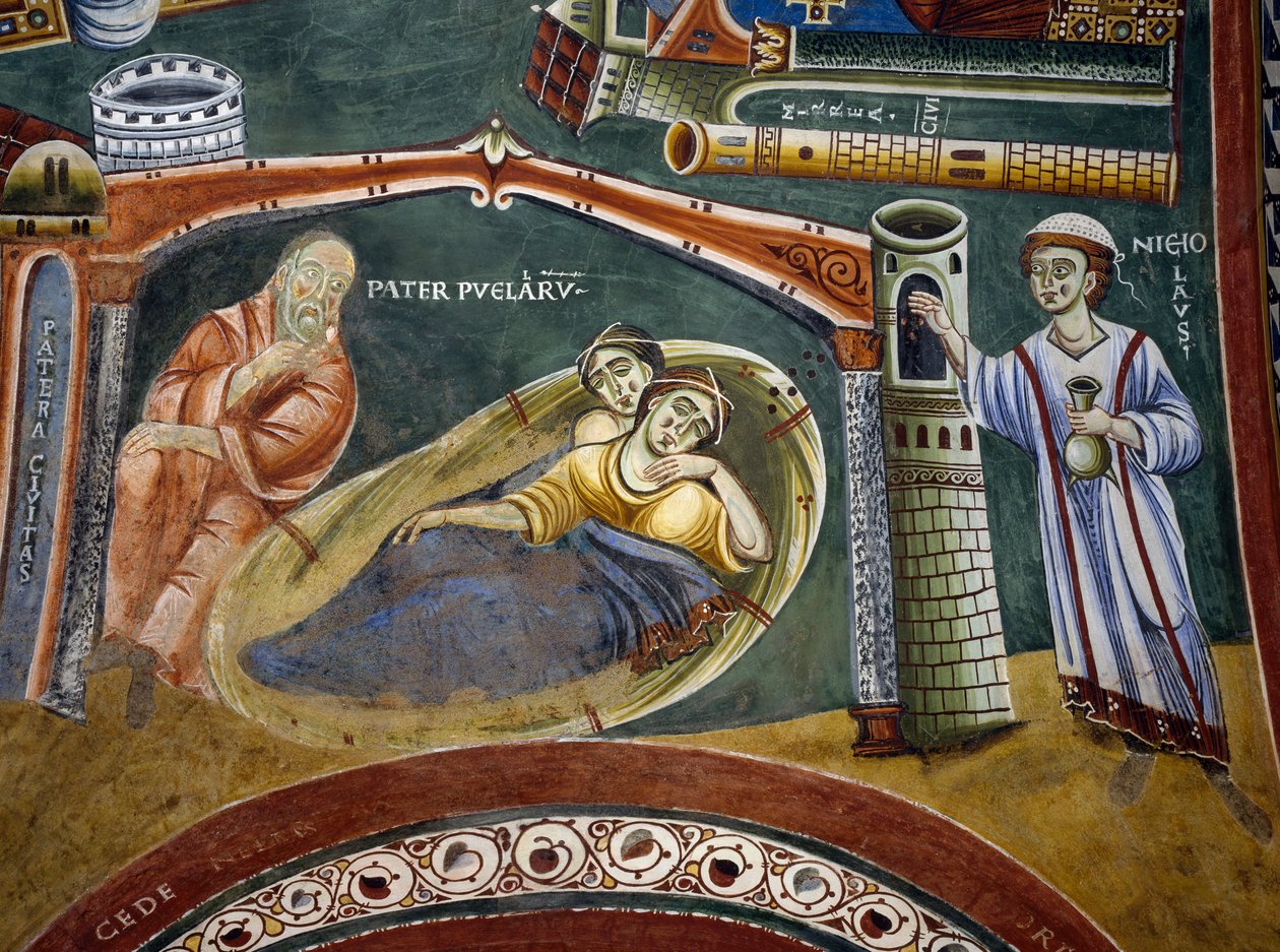 Heilige Nicolaas redt rijke koopman in armoede en betaalt de bruidsschat van zijn dochters (detail) door Byzantine