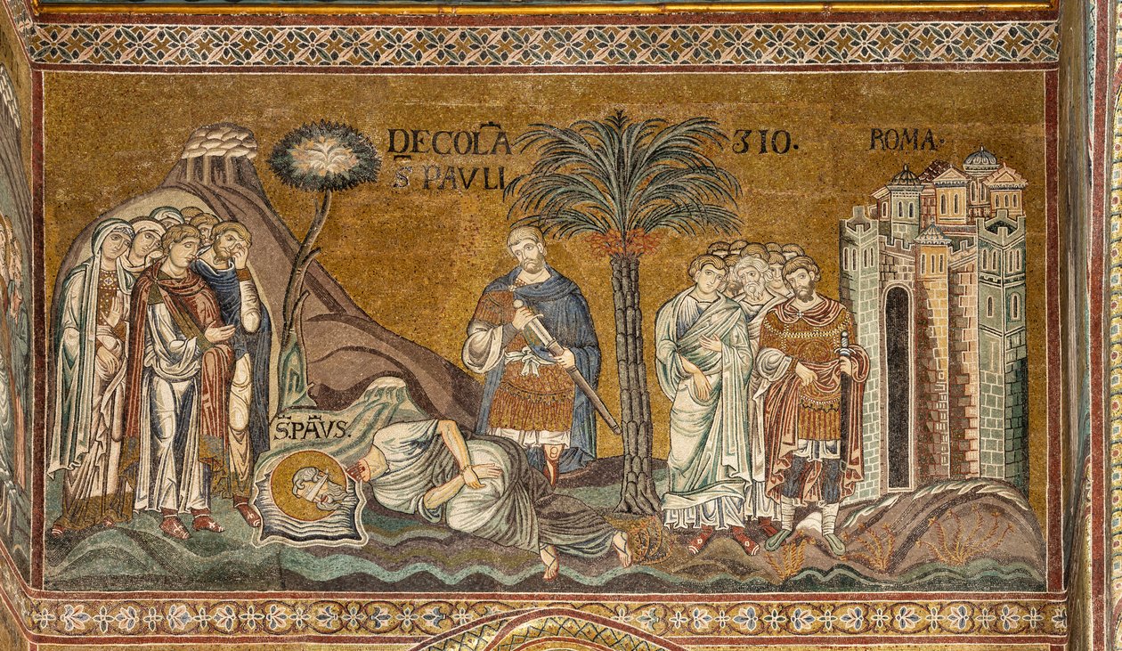 Onthoofding van Sint Paulus in Rome, Byzantijns mozaïek, XII-XIII eeuw in het noordelijke transept door Byzantine