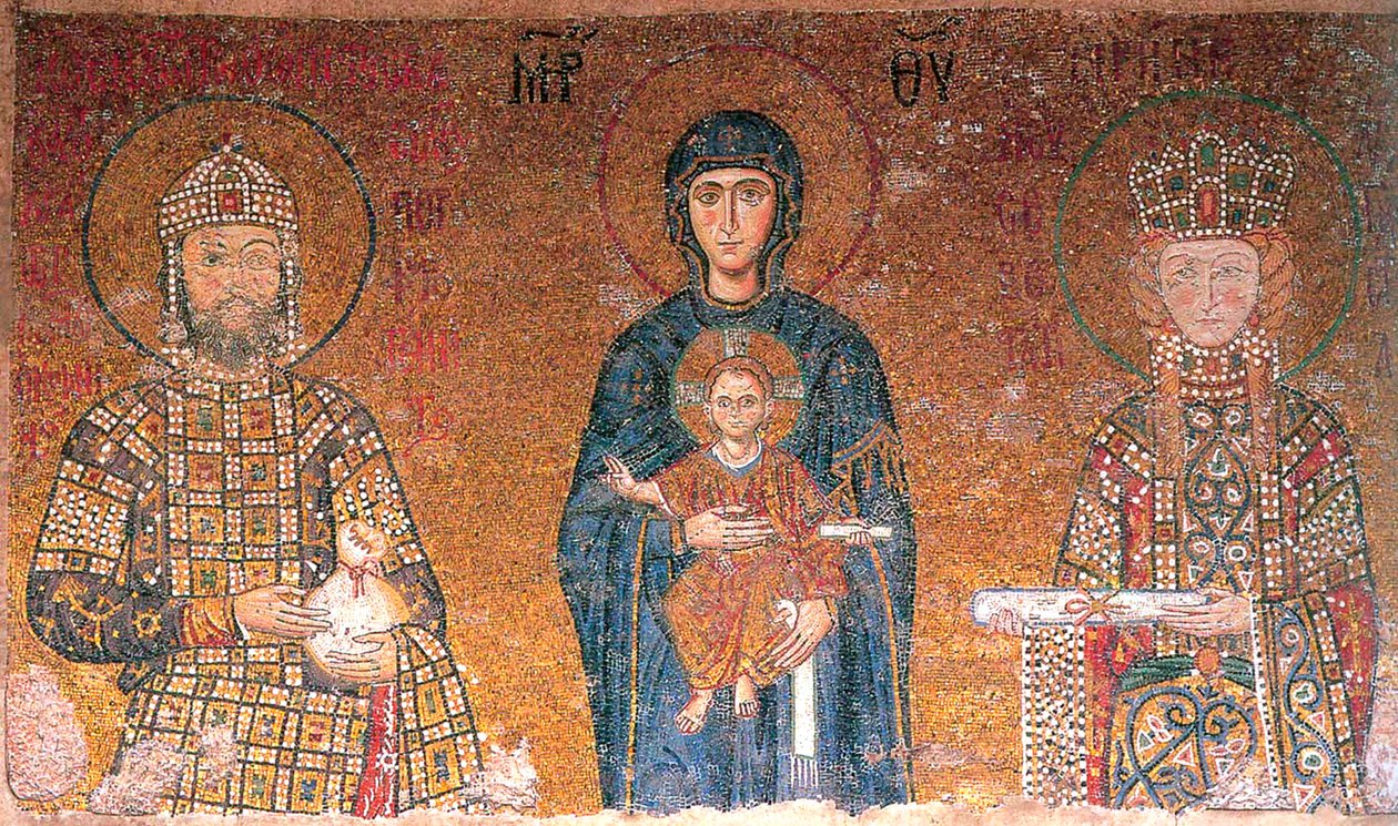 De Maagd met Kind tussen keizer Johannes II Comnenus en zijn vrouw, Irene door Byzantine Master.