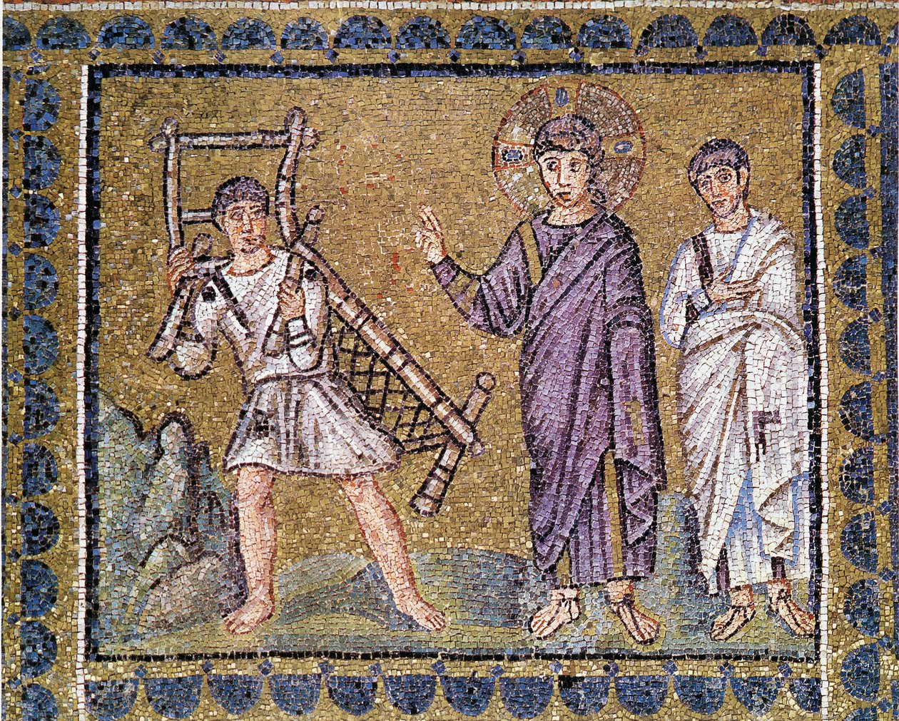 Genezingen van de verlamde, Kerk van St. Apollinar de Nieuwe van Ravenna, muurschildering mozaïek, Italië, 6e eeuw door Byzantine School