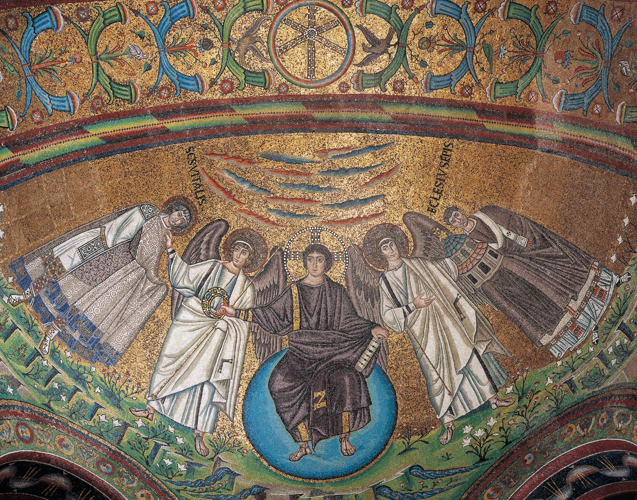 Italië, Emilia-Romagna, Ravenna, Basiliek van San Vitale, Absidiale mozaïek door Byzantine School