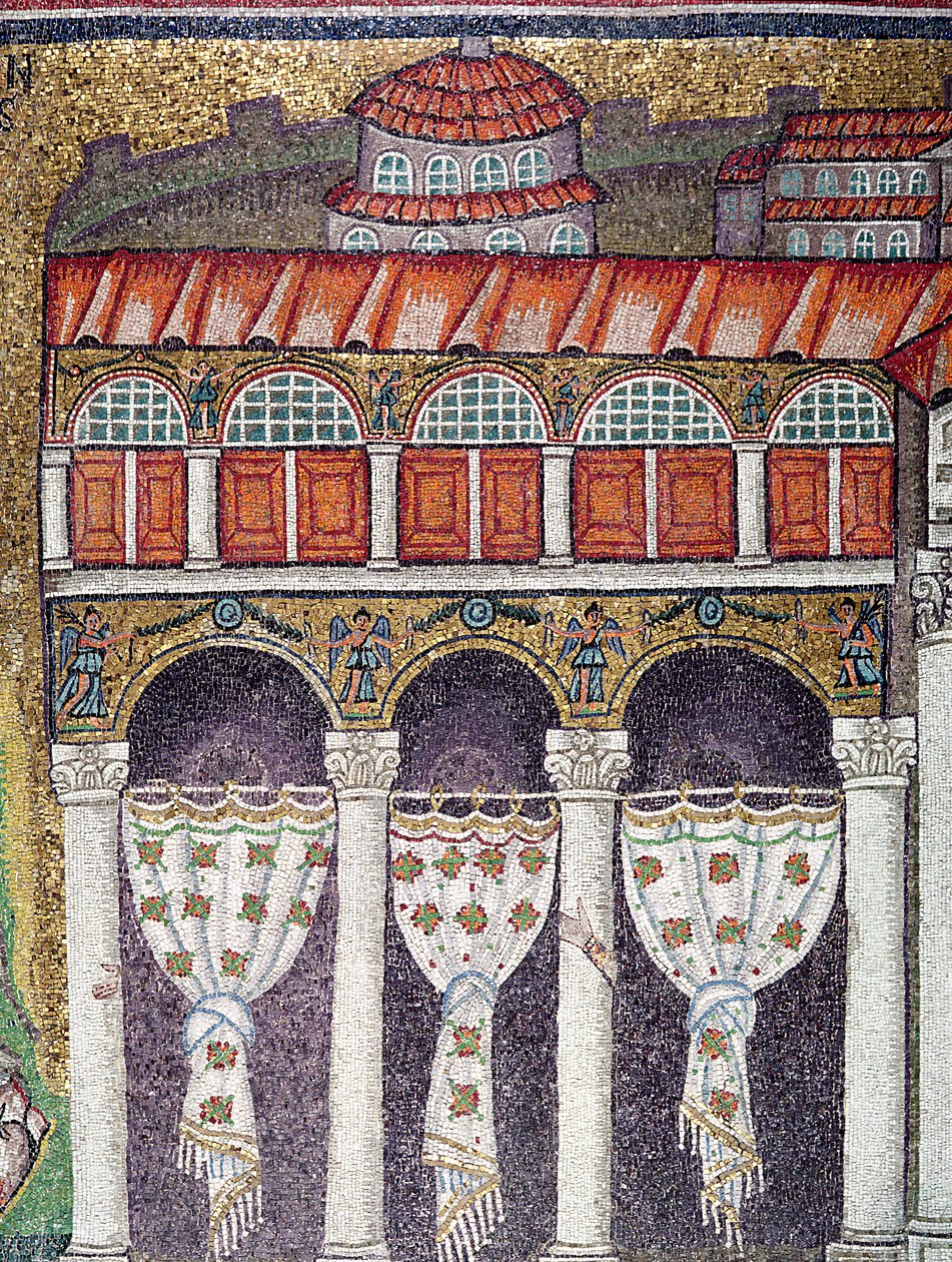 Linkervleugel van het Palazzo di Teodorico, 527-99 (detail) door Byzantine School