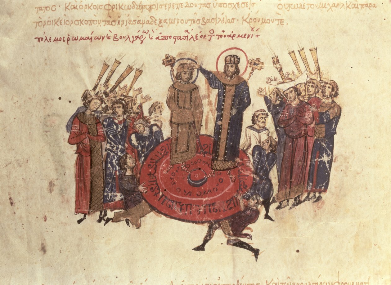 Keizer Michael I Rangabes gekroond door Nicephorus in 811, uit de Madrid Skylitzes door Byzantine School