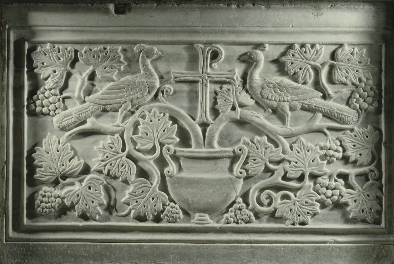 Pauwen en wijnstokken door Byzantine School