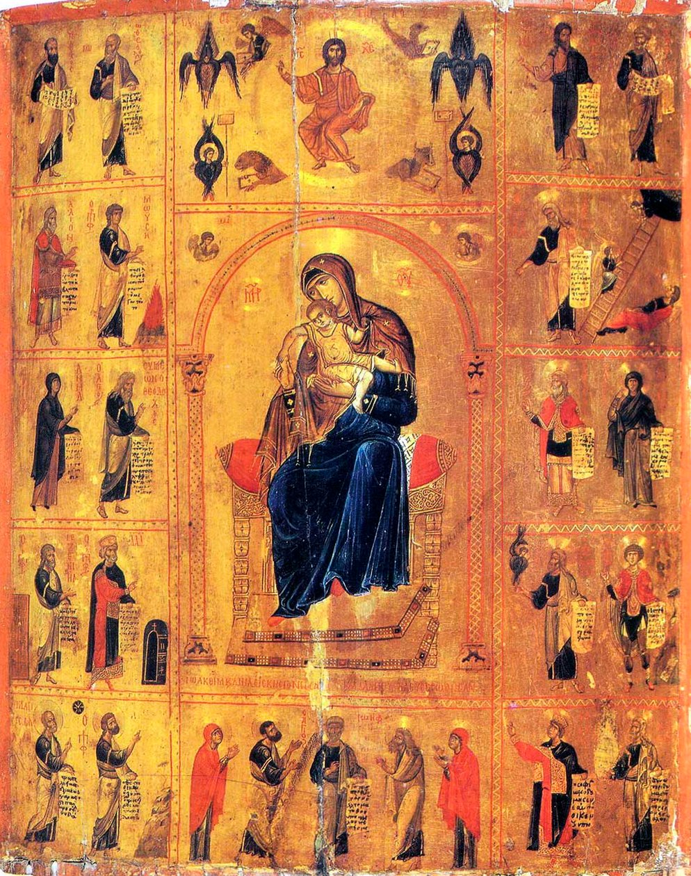 Maagd en kind met heiligen, begin 12e eeuw door Byzantine icon.