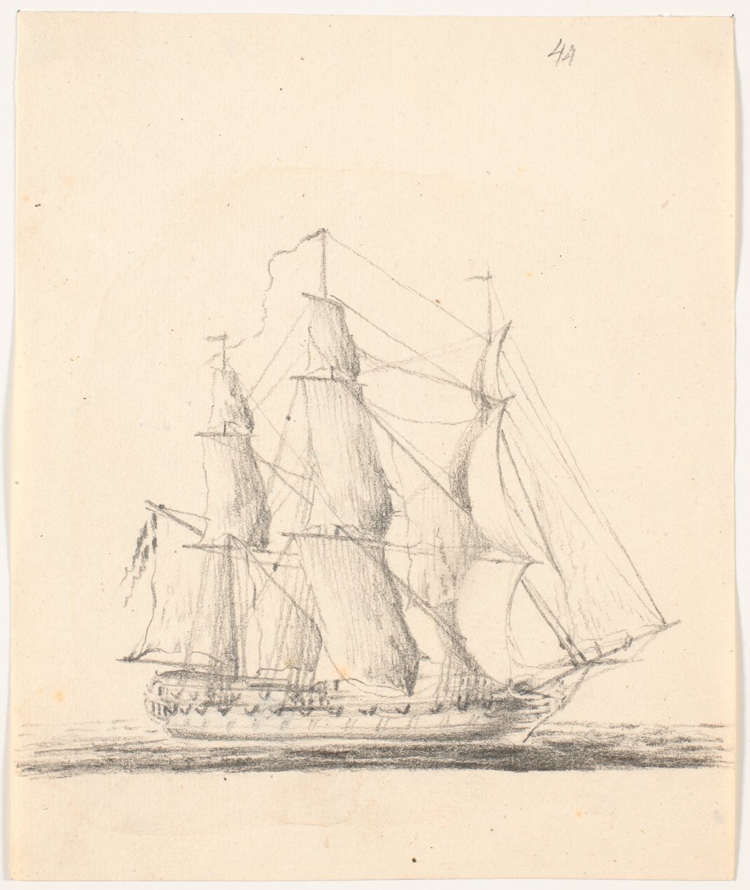 Marineschip onder volle zeilen door C.A. Lorentzen