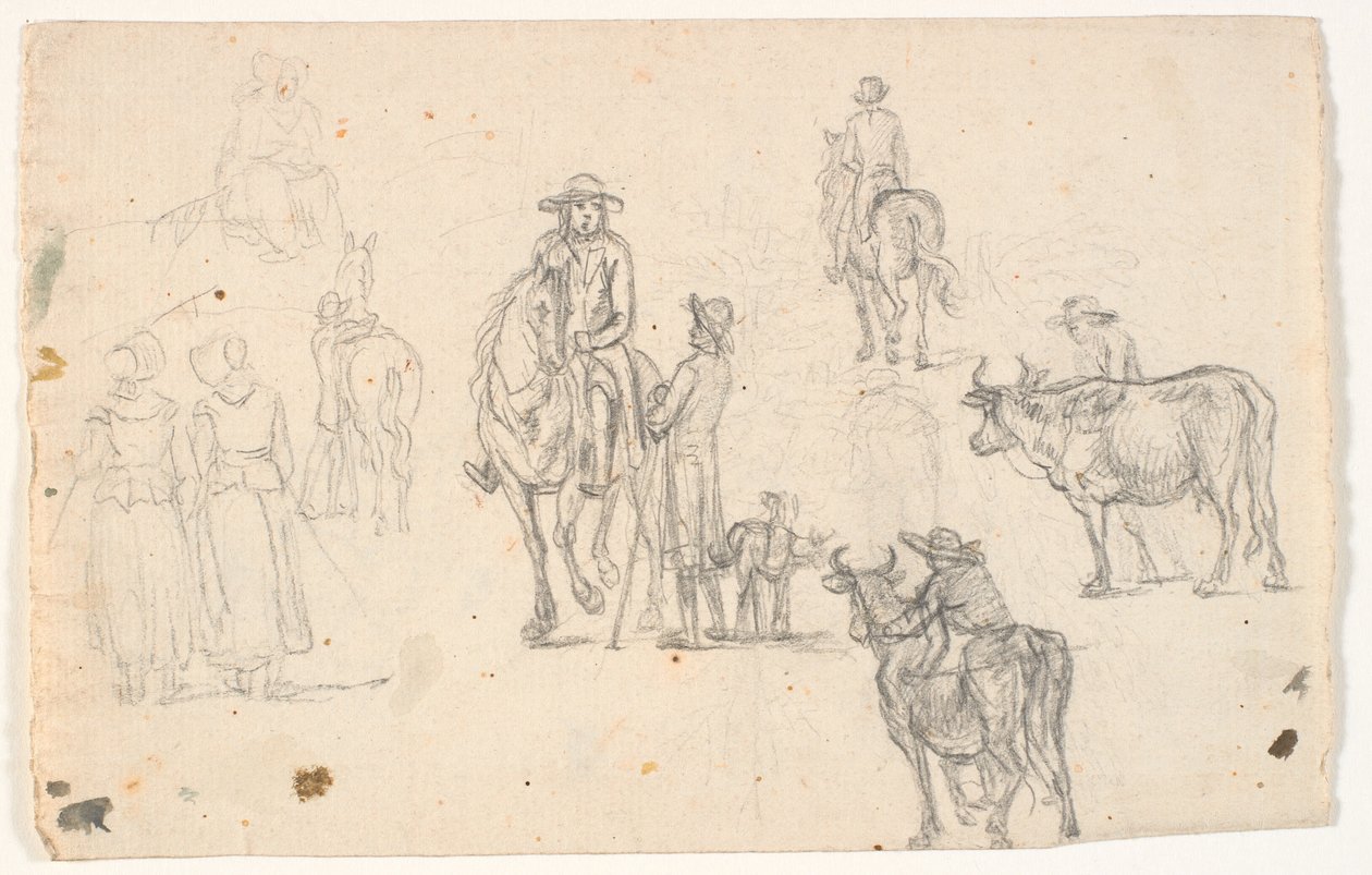 Schetsen met boeren, paarden en koeien door C.A. Lorentzen