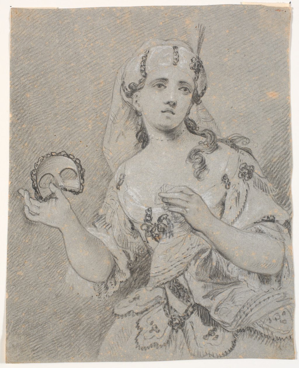 Jonge Dame in Turks Kostuum met Halve Masker in de Hand door C.A. Lorentzen