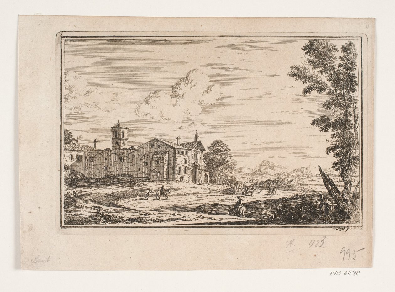 Villa met dubbele trap gezien vanuit de tuin door C.A. Lorentzen