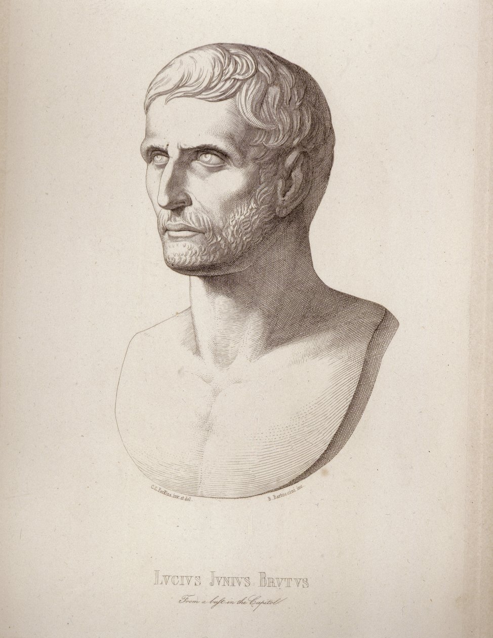 Portret van Lucius Junius Brutus, gegraveerd door B.Barloccini door C.C Perkins