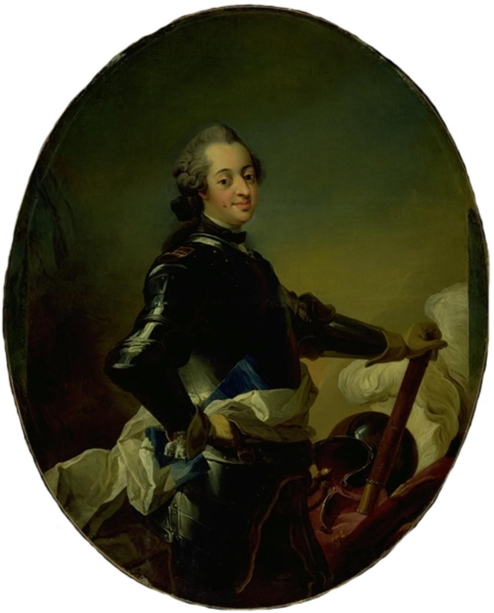 Portret van Frederik V in harnas door C.G. Pilo