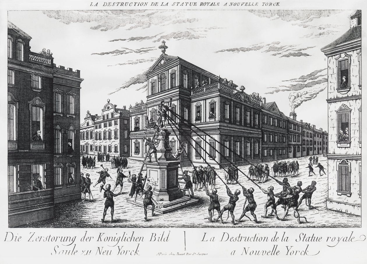 Amerikaanse separatisten halen het monument voor koning George van Engeland in New York neer door J.B. and Brown J. Rowbotham