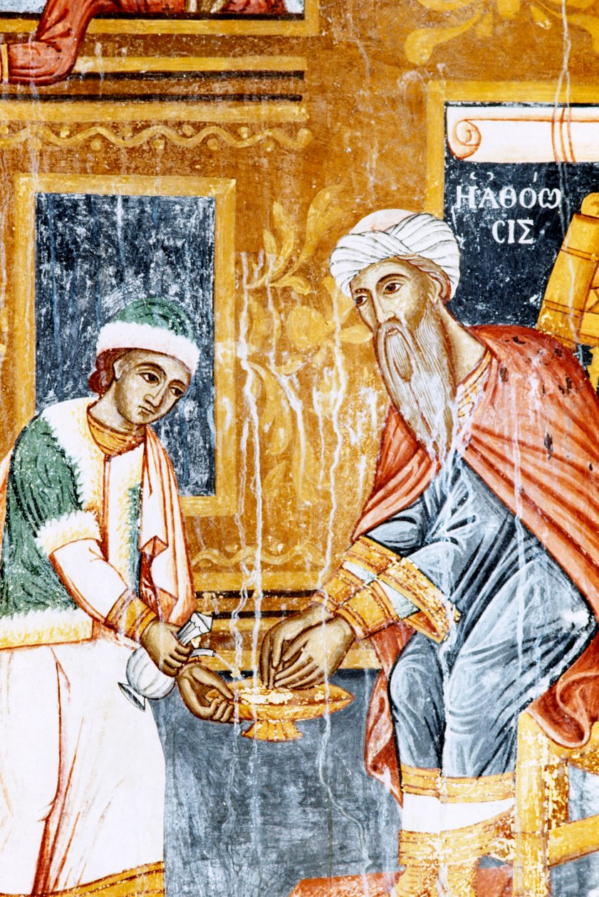 Fresco in het Mikro Sotiris klooster, eiland Symi, Griekenland (foto) door J.B. and Brown J. Rowbotham