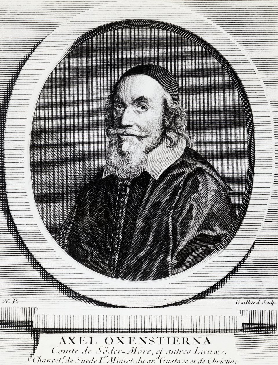 Portret van Axel Oxenstierna Gustafsson (1583-1654), kanselier van het Koninkrijk Zweden, gravure door J.B. and Brown J. Rowbotham