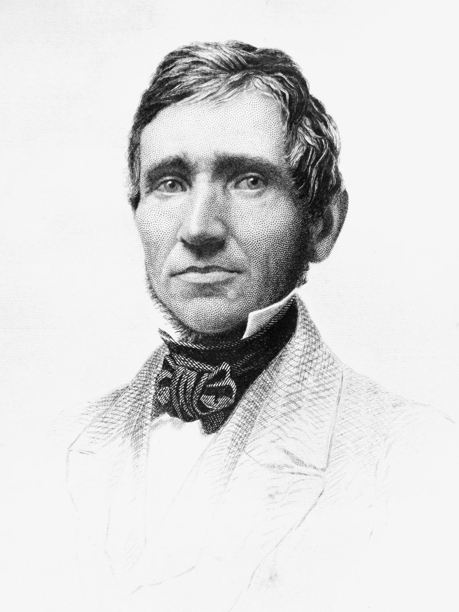 Portret van Charles Goodyear (1800-1860), Amerikaanse autodidactische chemicus en uitvinder van gevulkaniseerd rubber, gravure door J.B. and Brown J. Rowbotham