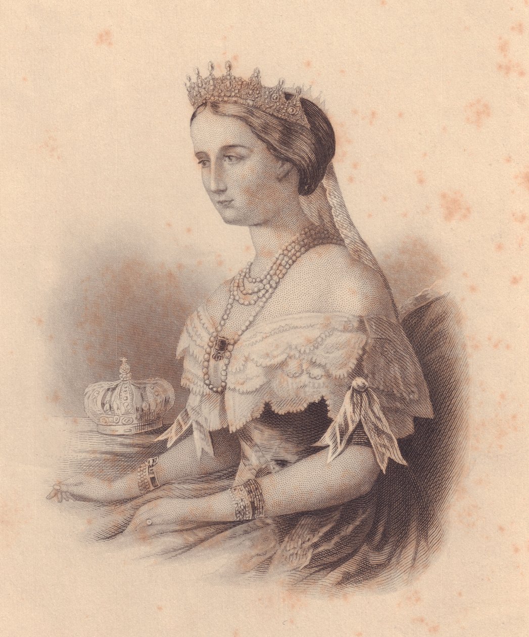 Portret van Eugenia de Montijo de Guzman (1826-1920), keizerin van Frankrijk, echtgenote van Napoleon III Bonaparte, gravure door W Wellstood, uit ladies