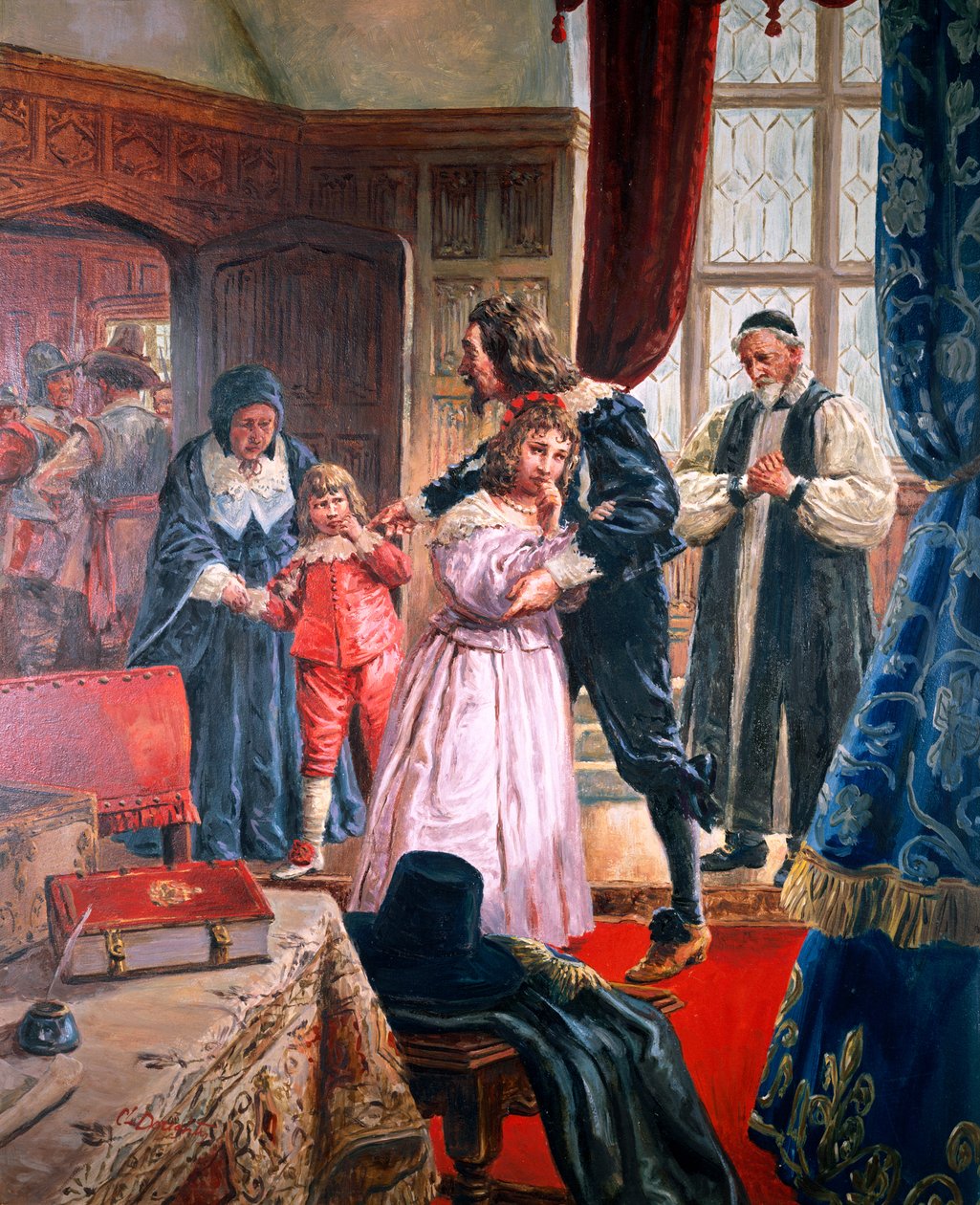 Charles I - (1600-49) De martelaarskoning neemt afscheid van zijn kinderen (gouache op papier) door C.L. Doughty