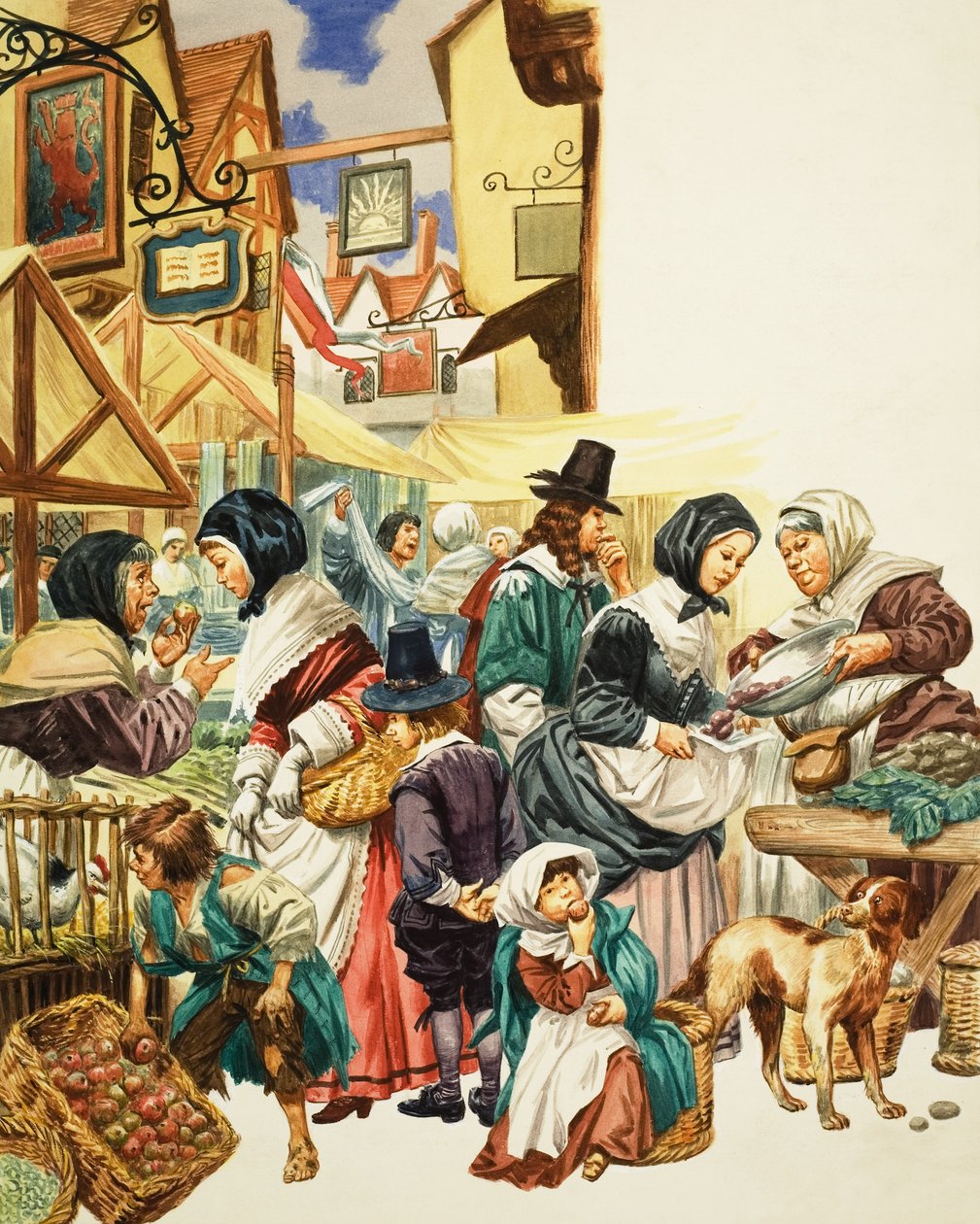 Jacobean straatbeeld (gouache op papier) door C.L. Doughty